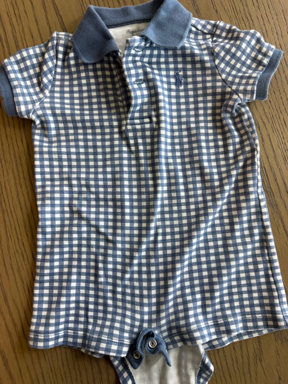 Ralph Lauren Blue & White Gingham Polo Romper